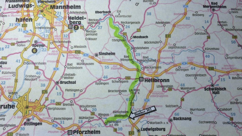 Die grüne Linie zeigt den Verlauf der Neckar-Enz-Stellung